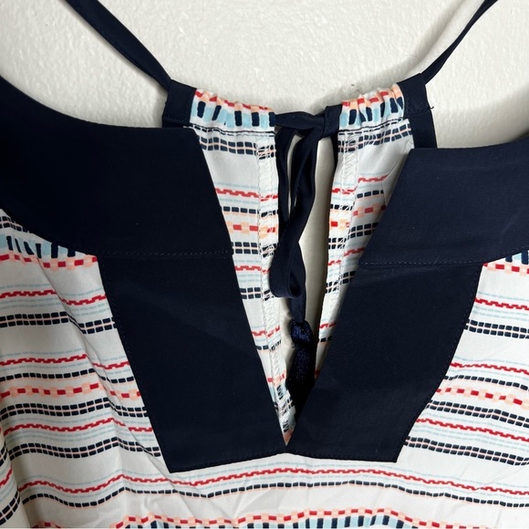 Athleta Coastal Dunes Multicolor Geometric Print Split Neck Tassel Tie Back Top - Picture 9 of 12